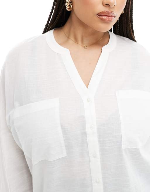 ONLY Curve v neck oversized shirt in white  , 4 of 4