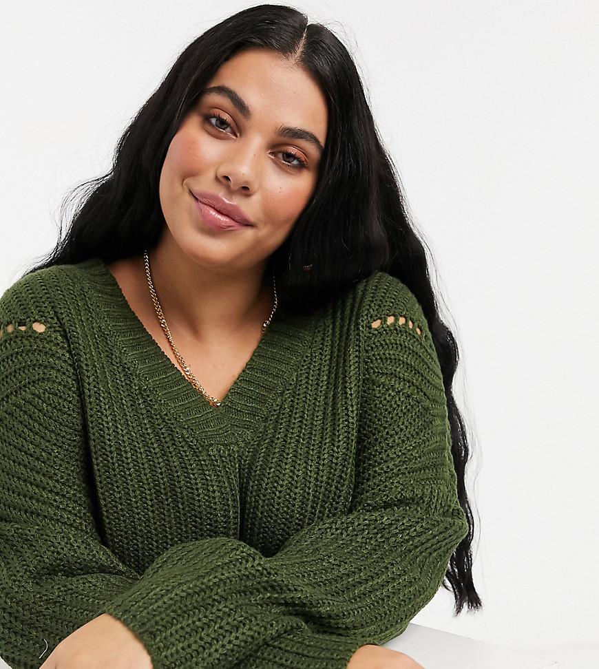 Only Curve v-neck sweater in khaki-Green
