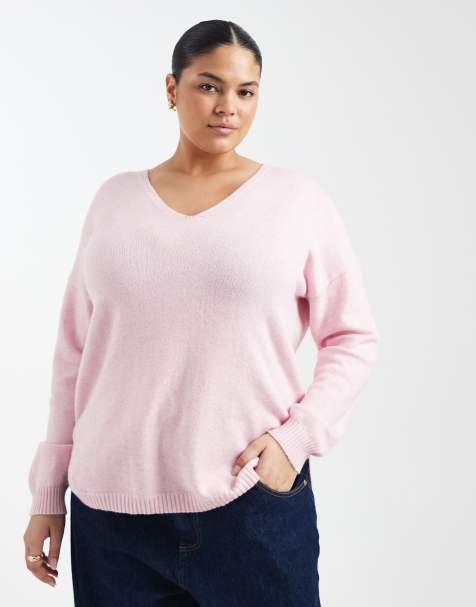 ONLY Curve v-neck sweater in light pink - view 1