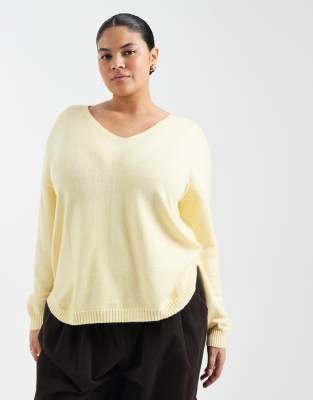 Only Curve V-neck Sweater In Yellow