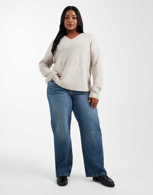 ONLY Curve v-neck sweater in stone | ASOS