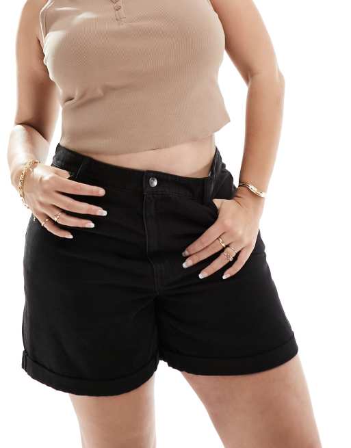 ONLY Curve - Vega - Short en jean à ourlet retroussé - Noir 