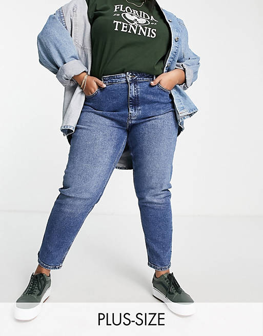 Only Curve - Veneda - Mom jeans in middenblauw