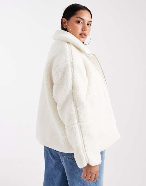 ONLY Curve - Veste teddy en imitation peau de mouton - Blanc, 2 de 4