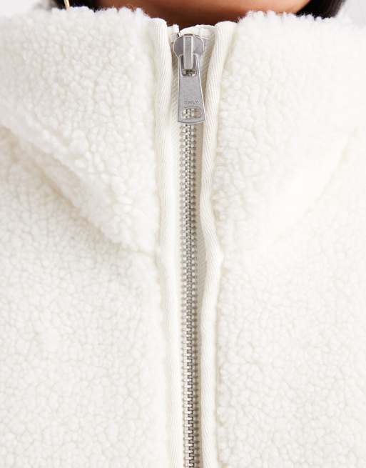 ONLY Curve - Veste teddy en imitation peau de mouton - Blanc, 4 de 4