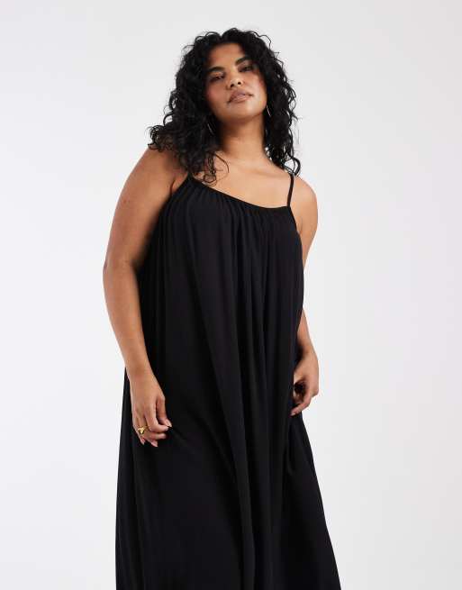 ONLY Curve - Vestito al polpaccio nero con spalline sottili, 2 di 4