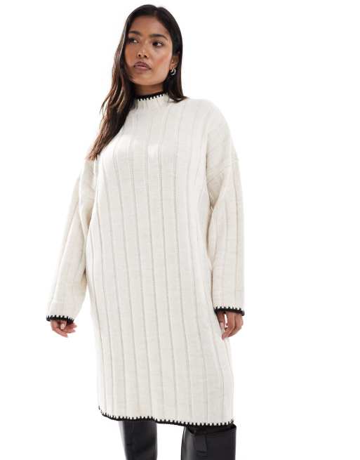 ONLY Curve - Vestito corto bianco in maglia con cuciture a contrasto, 4 di 4