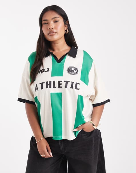 ONLY Curve – Vit och grön fotbollströja i oversize - view 1