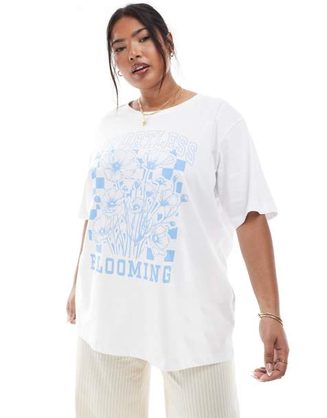 ONLY Curve – Vit t-shirt i oversize med blomtryck - view 1