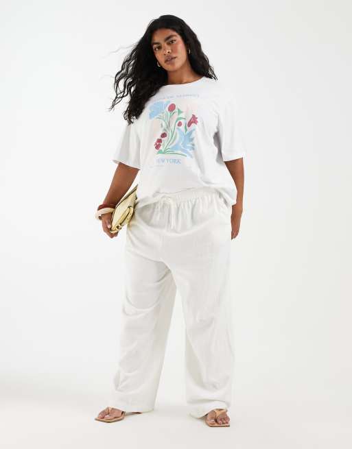 ONLY Curve – Vit t-shirt i oversize med Flower Market-tryck, 2 av 4
