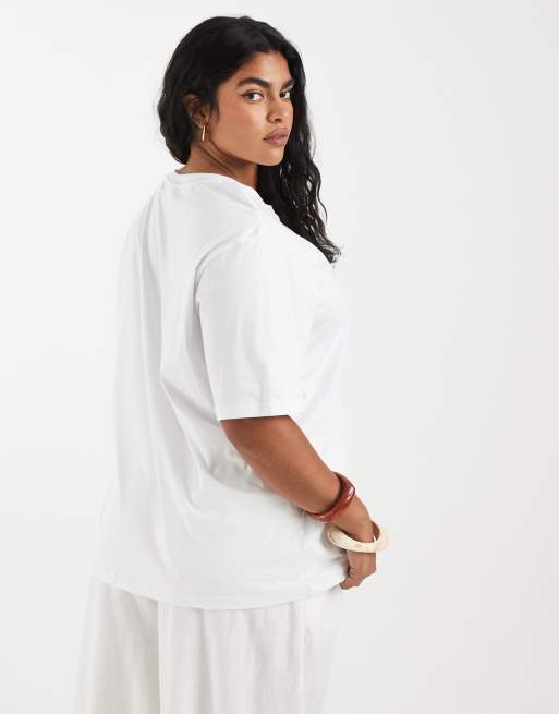 ONLY Curve – Vit t-shirt i oversize med Flower Market-tryck, 4 av 4