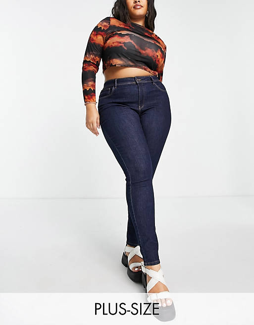 Only Curve Wauw mid rise skinny jeans in dark blue