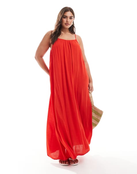 ONLY Curve – Weich fallendes Camisole-Maxikleid in Rot - view 1