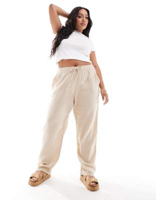 ONLY Curve - Weit geschnittene Hose aus grob gewebter Baumwolle in Beige-Neutral