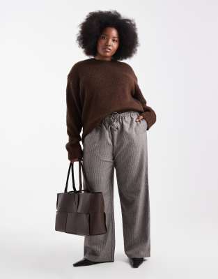 ONLY Curve - Weit geschnittene Hose in Grau mit Nadelstreifen