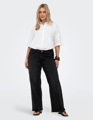 ONLY Curve - Weit geschnittene Jeans in verwaschenem Schwarz