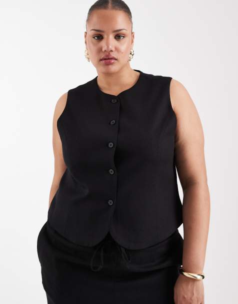 ONLY Curve – Weste aus Leinenmix in Schwarz, Kombiteil - view 1