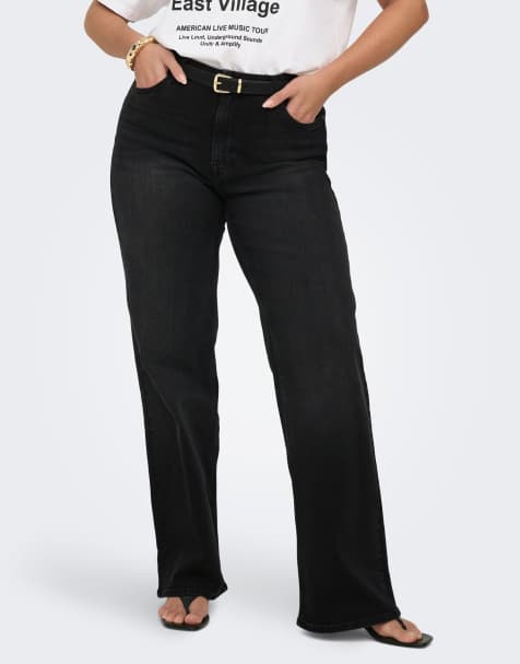 ONLY Curve Wide-fit jeans in washed black - view 1