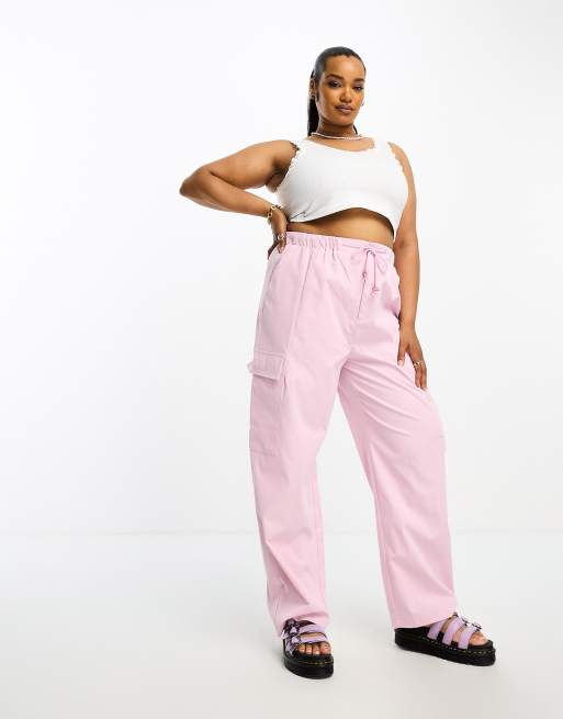 Only Curve wide leg cargo pants in pale pink