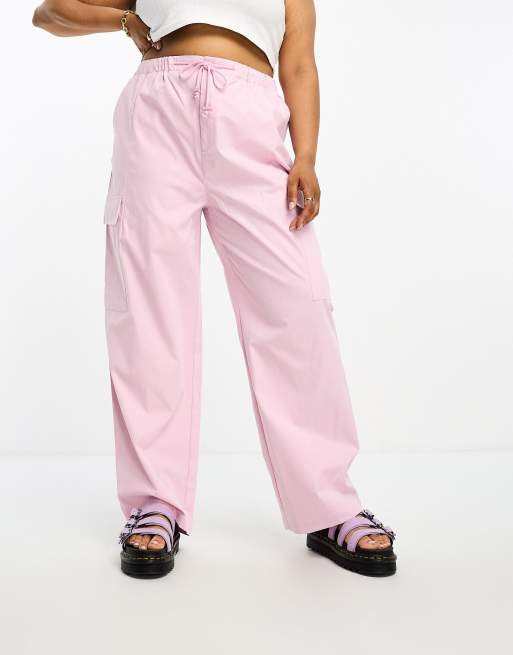 Only Curve wide leg cargo pants in pale pink