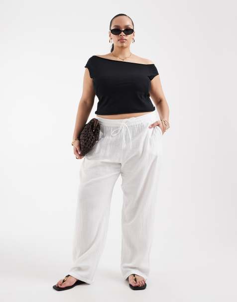 ONLY Curve wide leg cheesecloth pants in white - view 1
