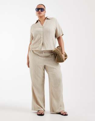 ONLY Curve wide leg crinkled textured trousers co-ord in stone