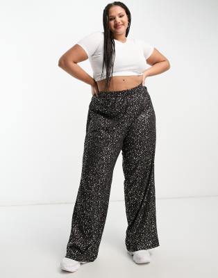 Only Curve Wide Leg Pants In Black And Gold