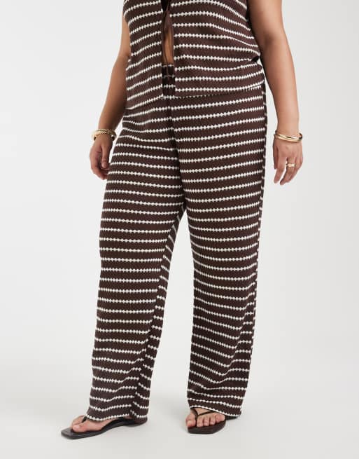 ONLY Curve wide leg pants in brown stripes - part of a set, 2 of 5