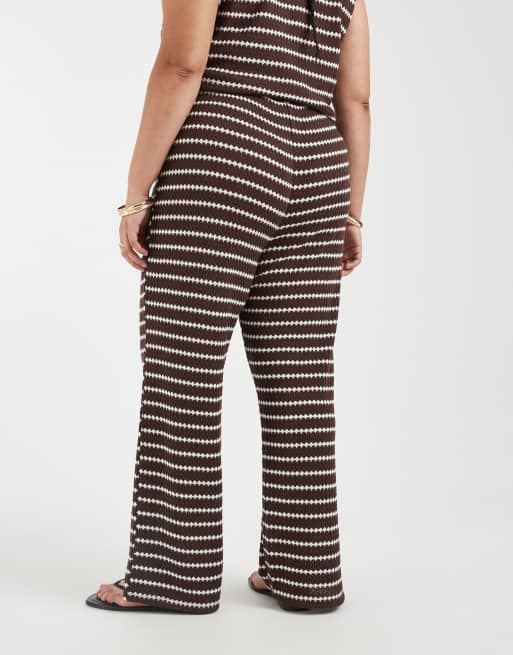 ONLY Curve wide leg pants in brown stripes - part of a set, 3 of 5