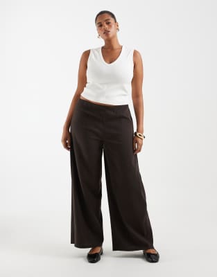 Only Curve Wide Leg Pants In Brown