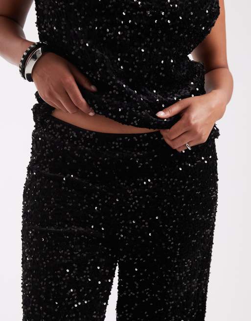 ONLY Curve wide leg pants set in black sequins, 3 of 5
