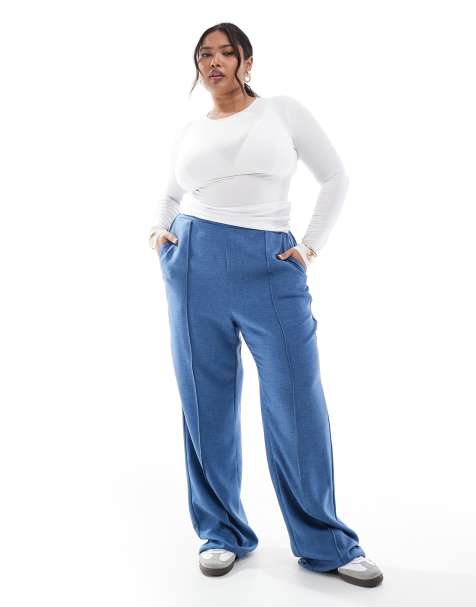 ONLY Curve wide leg pants with seam detail in blue - view 1