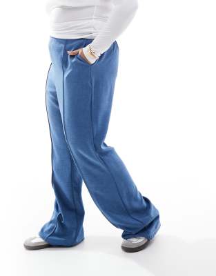Only Curve Wide Leg Pants With Seam Detail In Blue