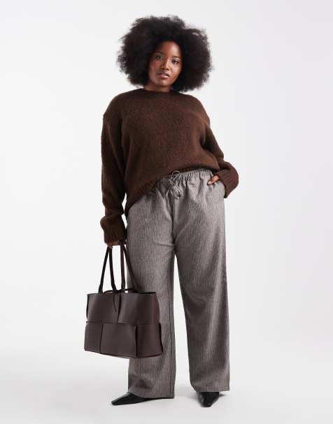 ONLY Curve wide leg pinstripe pants in gray - view 1