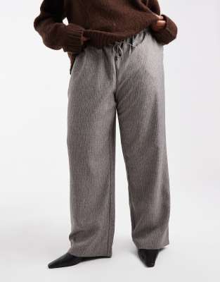 Only Curve Wide Leg Pinstripe Pants In Gray