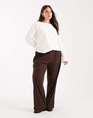 Only Curve ONLY Curve wide leg pull on cord trouser in brown
