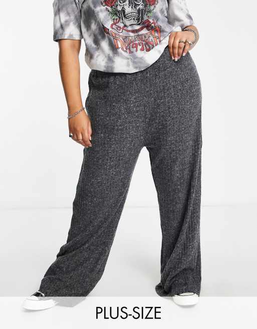 Only Curve wide leg ribbed pants in dark gray - part of a set