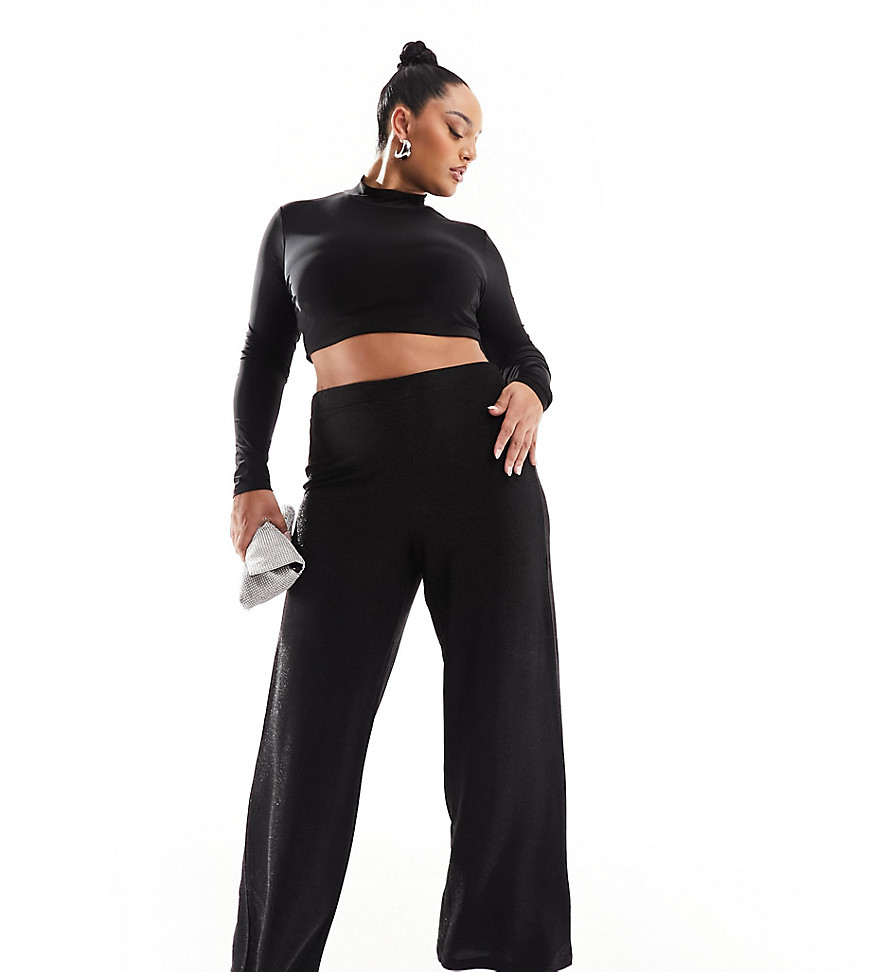ONLY Curve wide leg trousers in black glitter