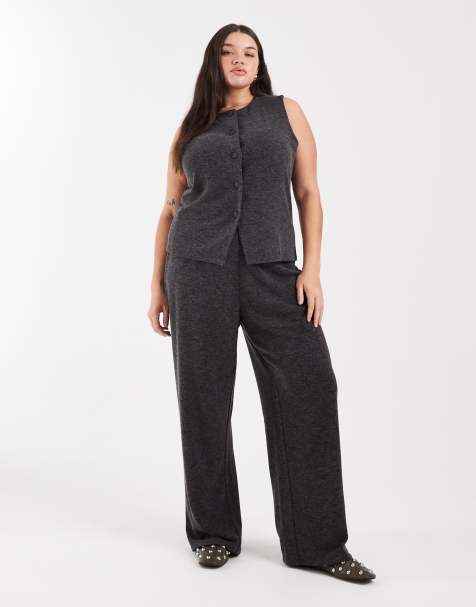 ONLY - Curve - Wijde broek in donkergrijs, deel van co-ord set - view 1