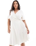 [Only Curve] ONLY Curve wrap linen mix mini dress in cream-White 44 Cloud dancer