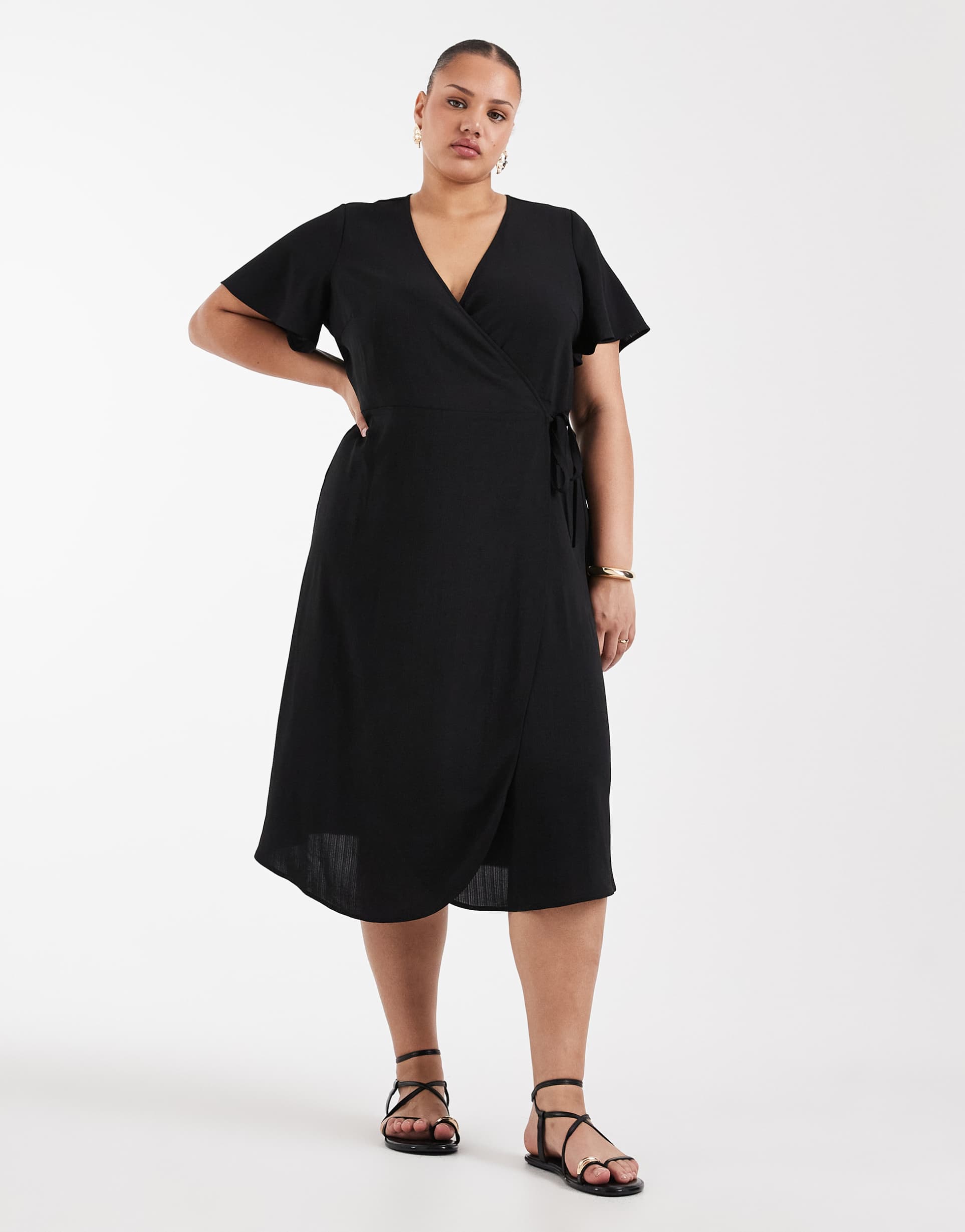 only curve wrap midi dress in black