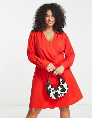 Only Curve wrap mini dress in red - ASOS Price Checker