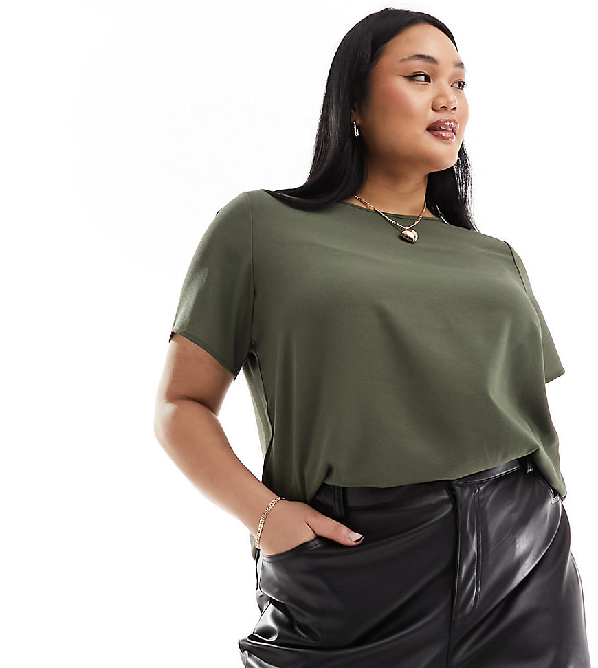 Only Curve Zip Back Blouse In Khaki-green