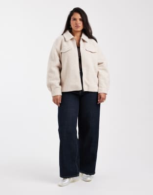 Only Curve Zip Through Boucle Jacket In Neutral