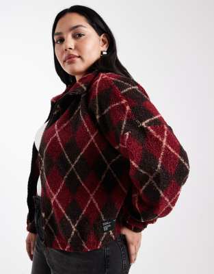 Only Curve Zip Up Teddy Fleece In Red
