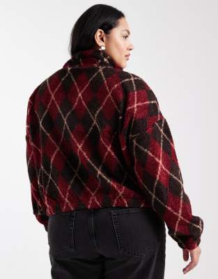 Only Curve Zip Up Teddy Fleece In Red