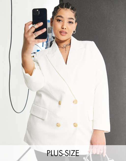 Only Curve – Zweireihiger Oversize-Blazer in Creme