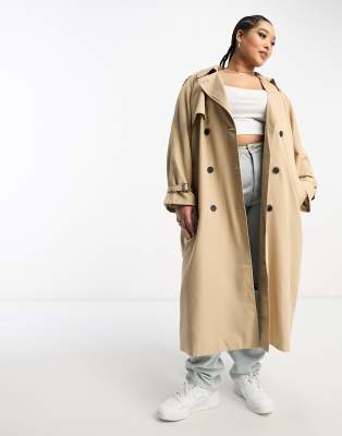 Only Curve - Zweireihiger Trenchcoat in Kamelbraun-Neutral