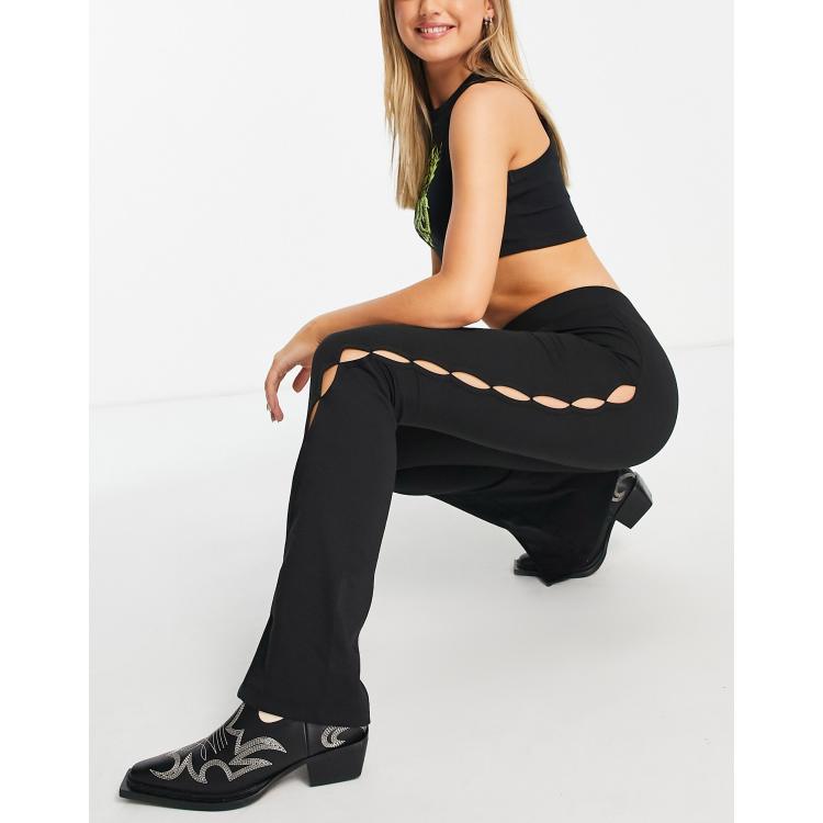 ASOS DESIGN lace tights with side cut out detail in black