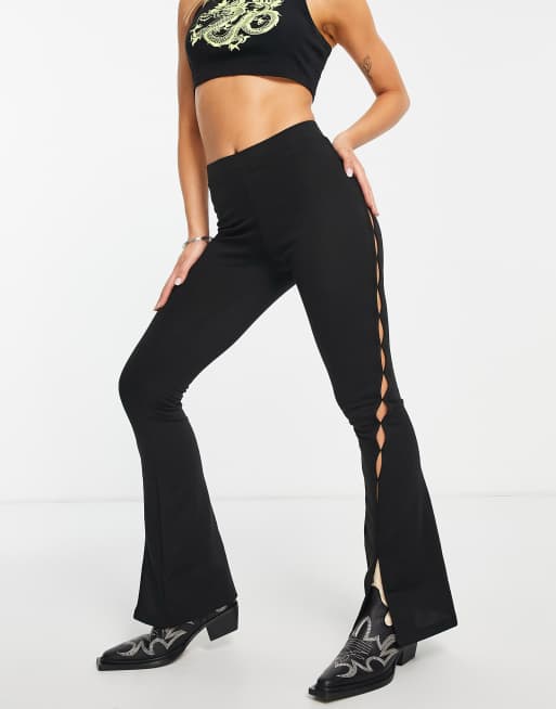 Black Cut Out Detail Flared Pants